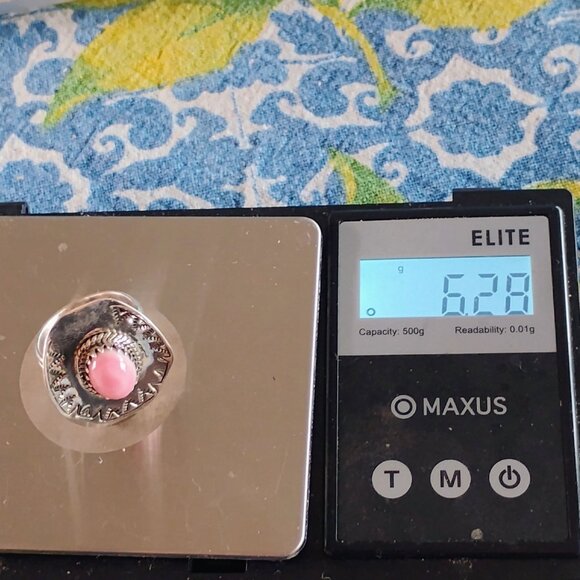 Southwest Western Cowgirl Sterling Silver Pink Conch Shell Cowboy Hat Ring Sz 8 - Picture 8 of 8